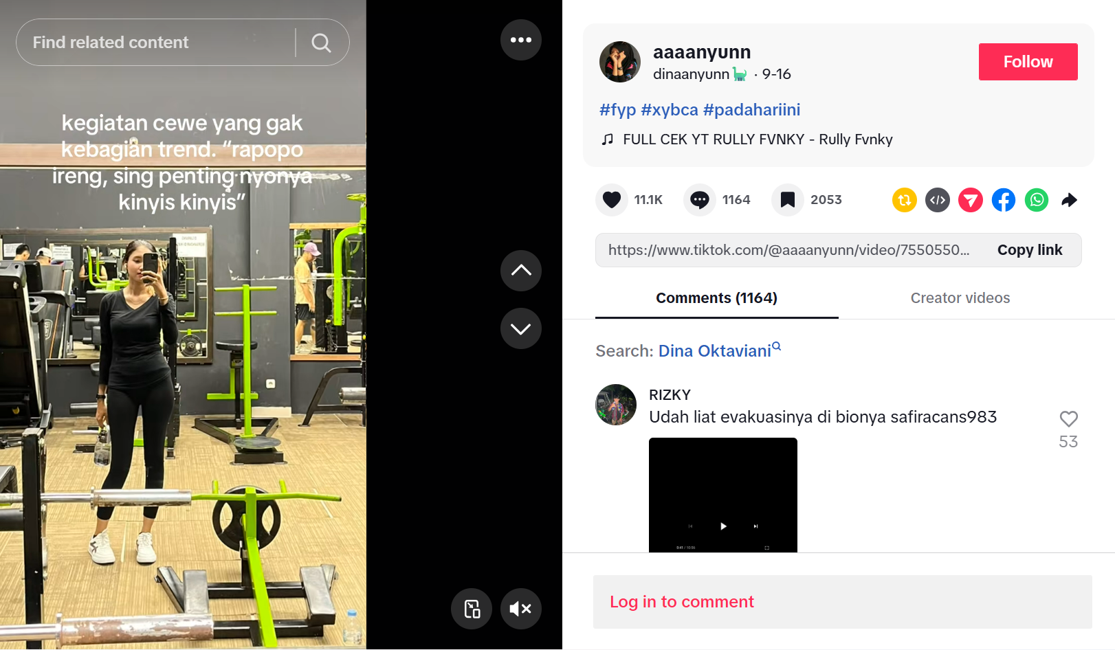 Unggahan terakhir Dina Oktaviani (TikTok)